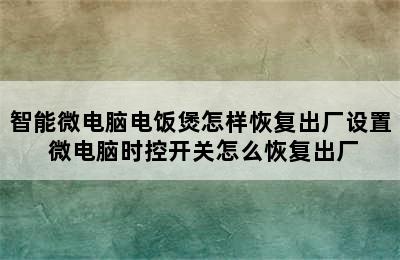 智能微电脑电饭煲怎样恢复出厂设置 微电脑时控开关怎么恢复出厂